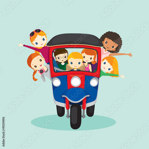 People on tuk tuk driving to travel, journey trips, adventure, transportation