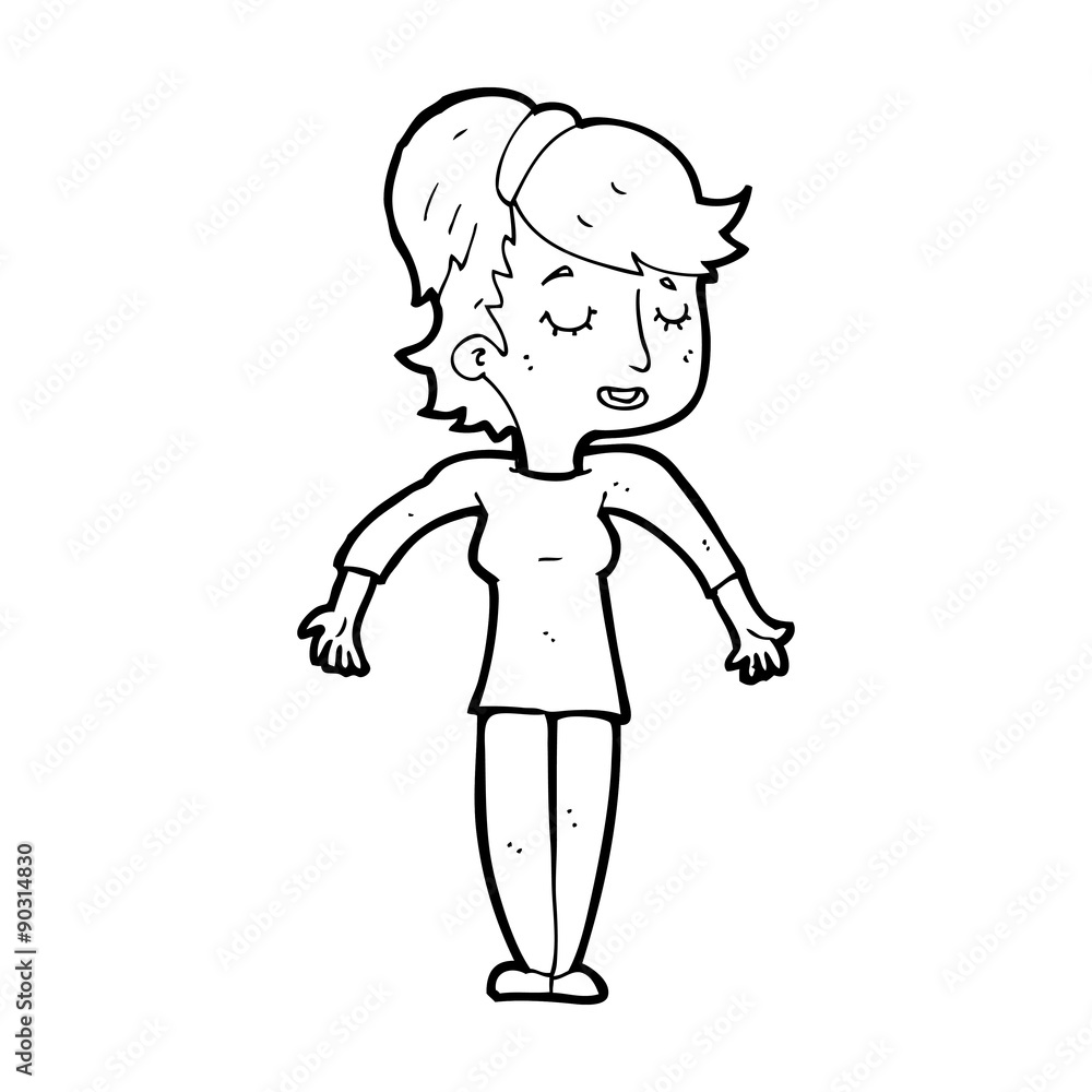 cartoon friendly woman shrugging shoulders cartoon friendly woman shrugging shoulders