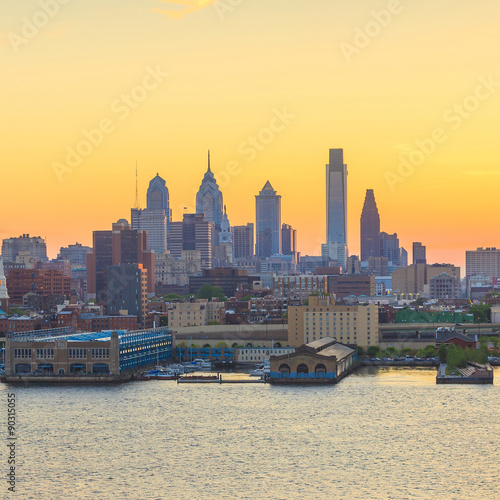 Philadelphia skyline at sunset