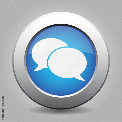 blue metal button with speech bubbles