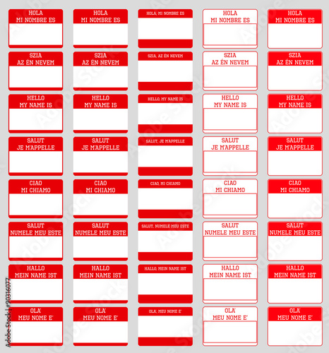 Set of different languages name tag with copy space.