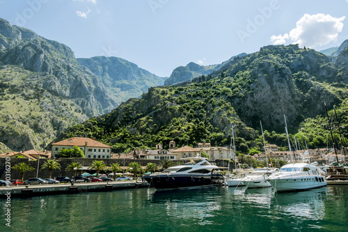 Navy Pier with yachts  in the town of Kotor © toshket