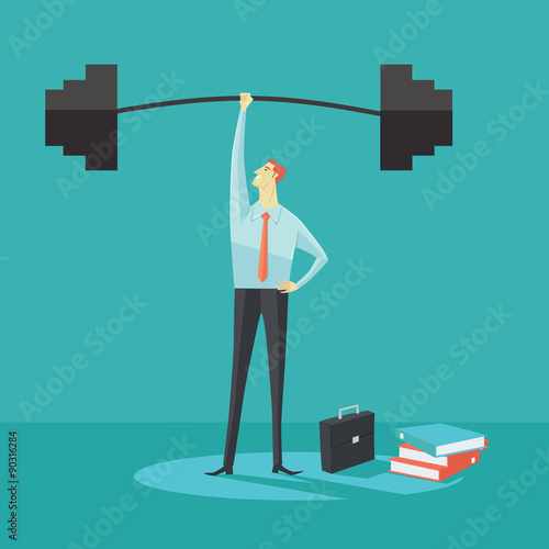 Businessman holding a barbell with one hand, the concept of achievements in business-vector illustration.