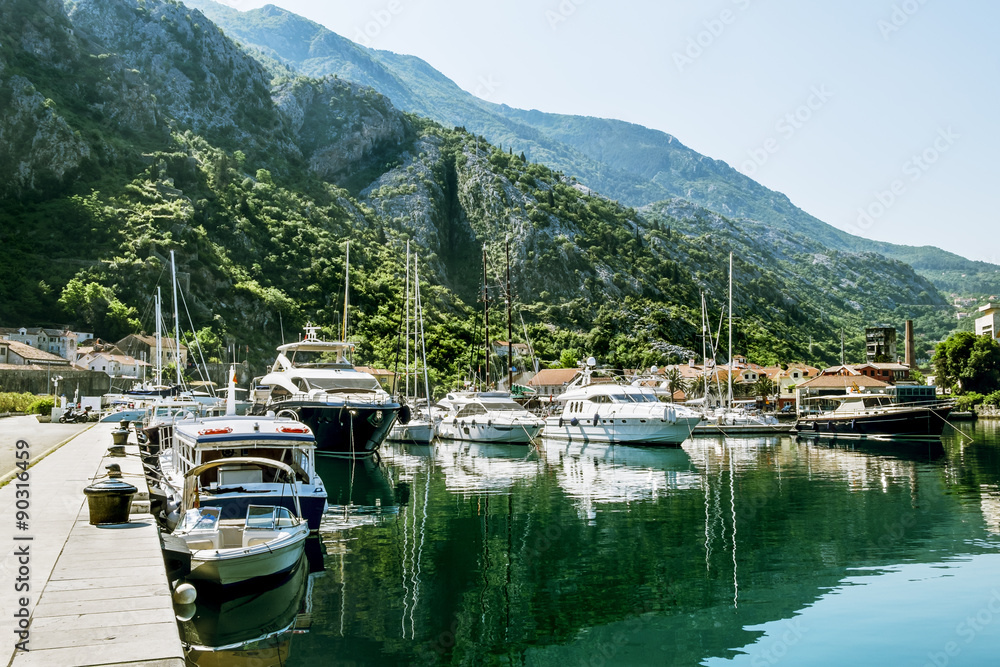 Navy Pier with yachts  in the town of Kotor