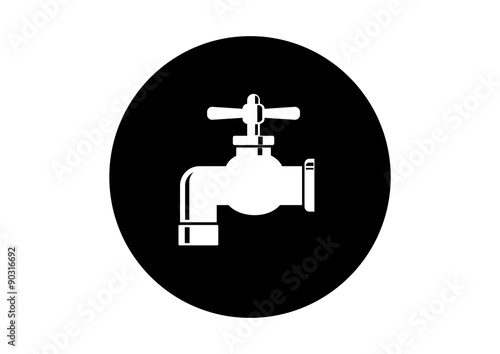 Black and white faucet icon on white background
