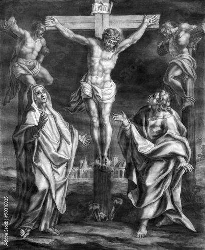 VIenna - The Crucifixion old lithography in Salesianerkirche 