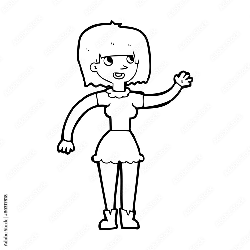 cartoon girl waving