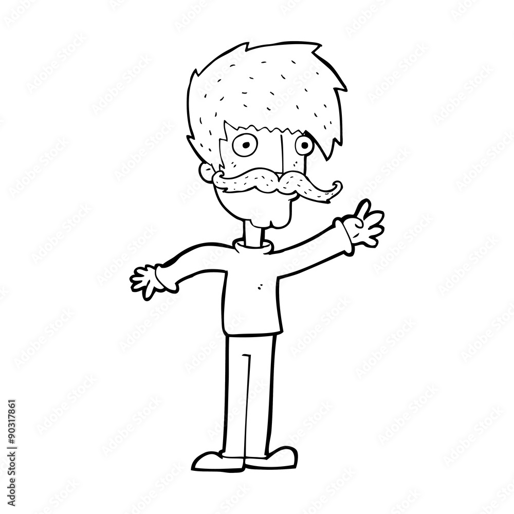 cartoon waving mustache man cartoon waving mustache man