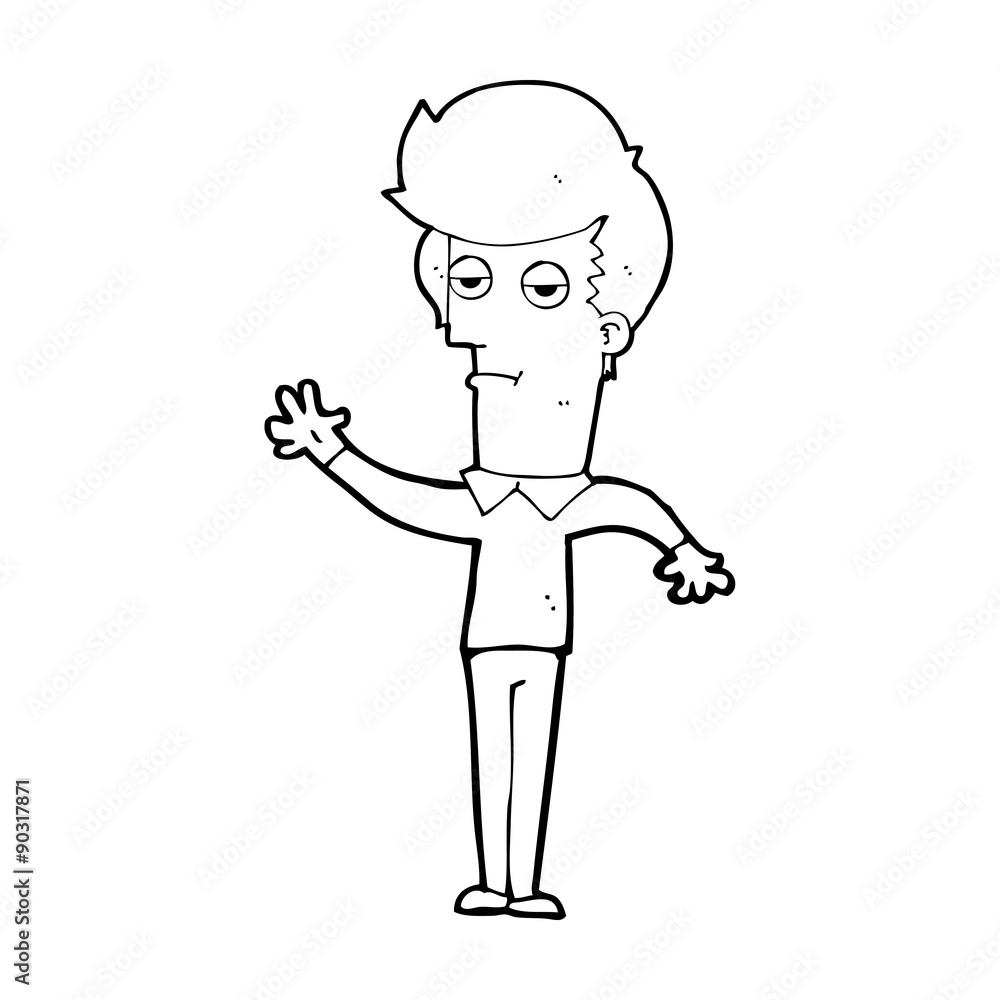 cartoon bored man waving