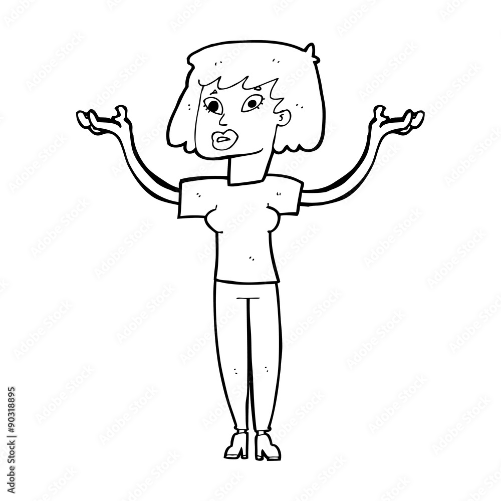 cartoon woman holding up hands