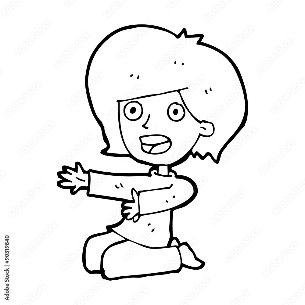 cartoon shocked woman on knees