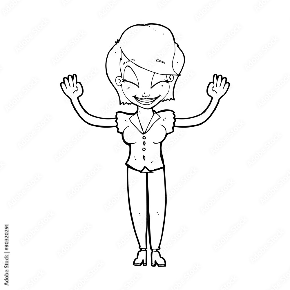 cartoon pretty woman with hands in air cartoon pretty woman with hands in air