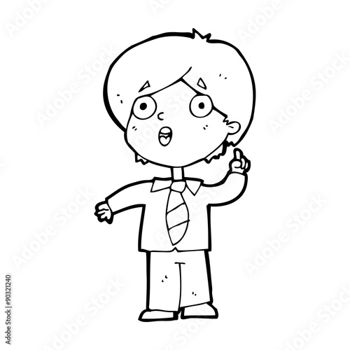 cartoon schoolboy answering question