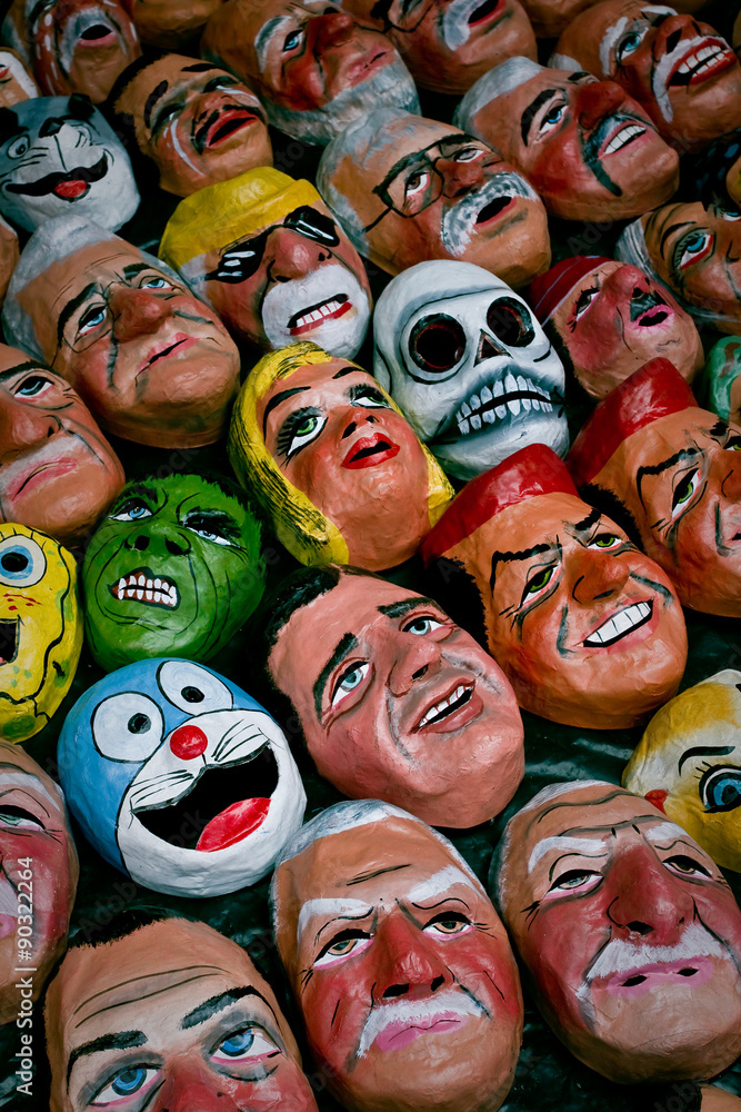 Traditional paper masks for New Year celebration in Ecuador