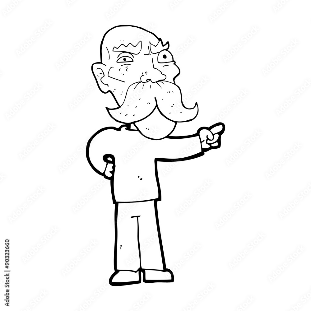 cartoon annoyed old man pointing