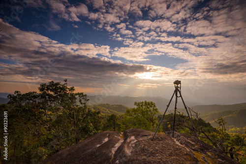 Silhouette tripod and camera