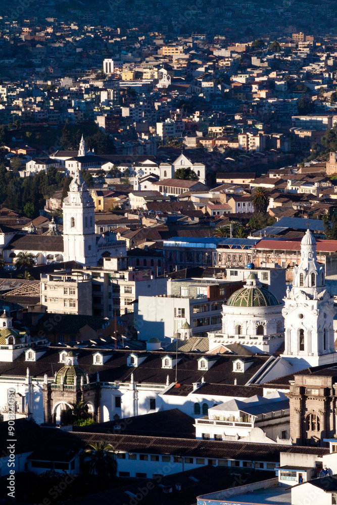 Aerial photo of old colonial town in Quito, Ecuador