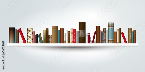 Book shelf. Vector illustration. Bookstore indoor.