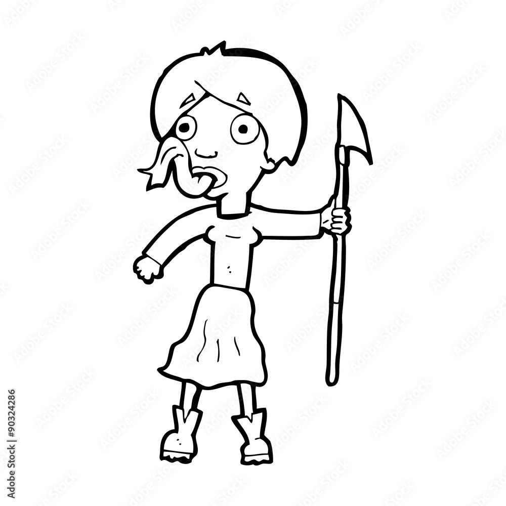 cartoon woman with spear sticking out tongue cartoon woman with spear sticking out tongue