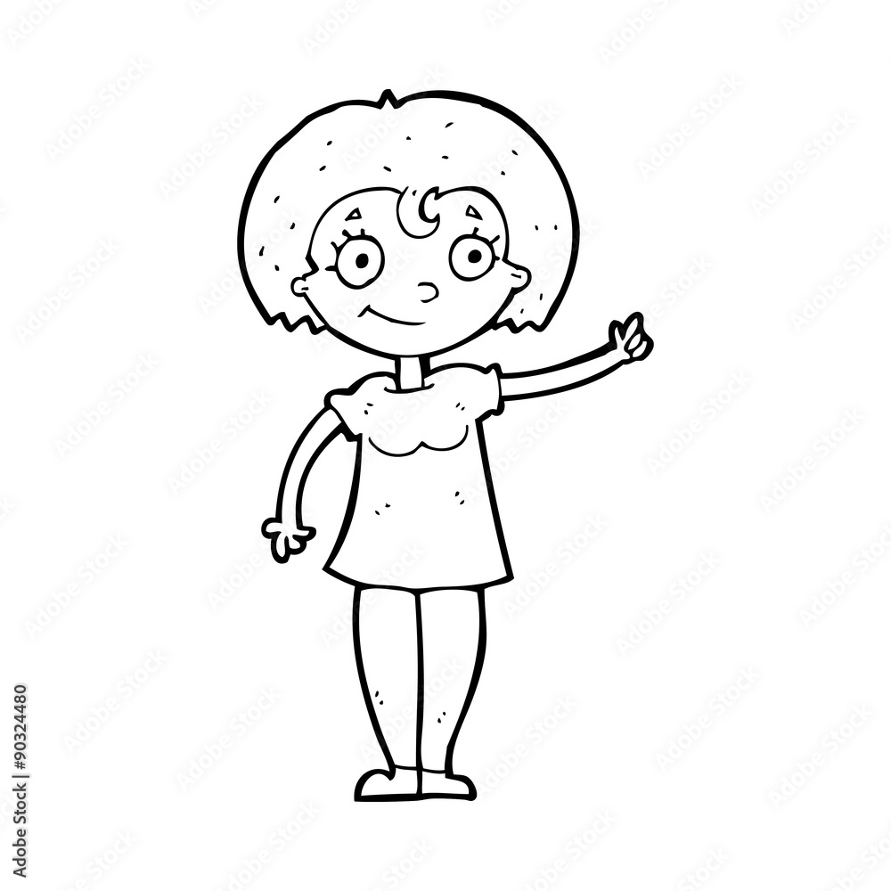 cartoon happy woman pointing cartoon happy woman pointing