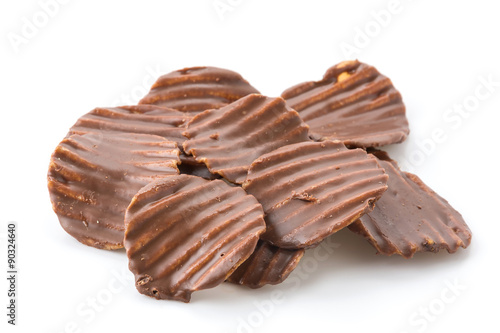 potato chip with chocolate on white