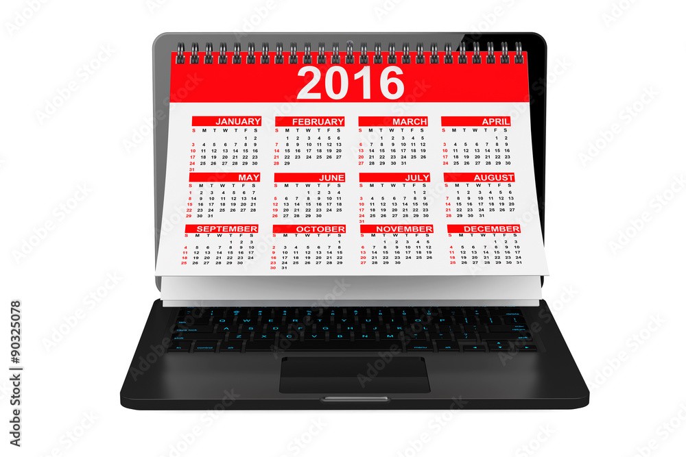 2016 year calendar over laptop screen 2016 year calendar over laptop screen