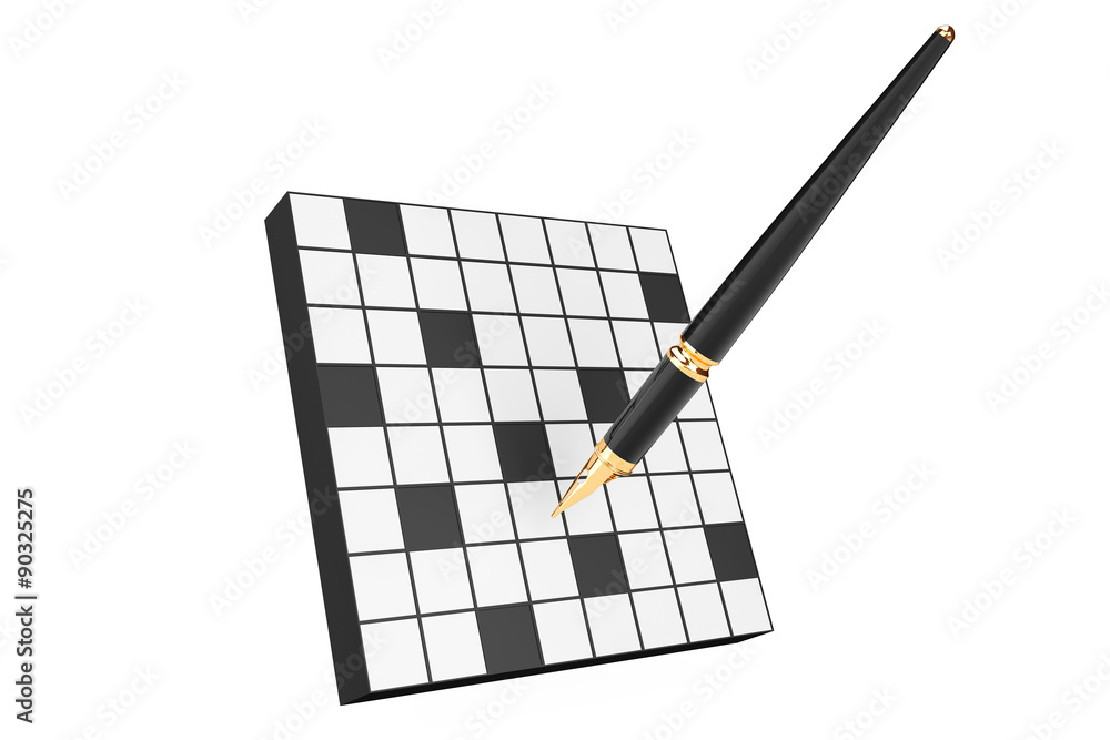 Abstract Blank Crossword with Fountain Writing Pen ilustración de Stock