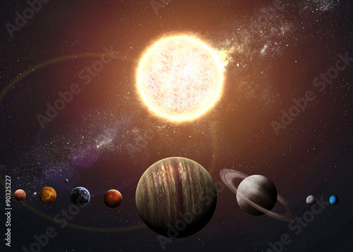 Fototapeta Naklejka Na Ścianę i Meble -  Illustration of solar system showing planets around sun