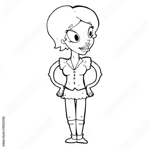 cartoon happy woman in short skirt