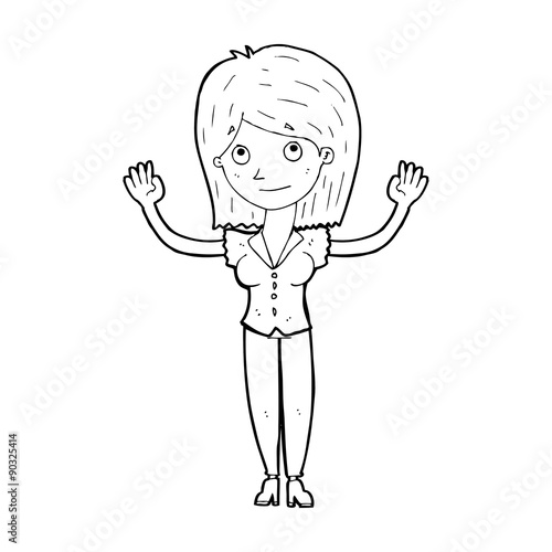 cartoon woman holding up hands