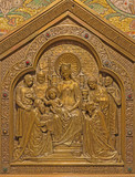 Jerusalem - relief of Madonna among the saint in side apse of Dormition abbey