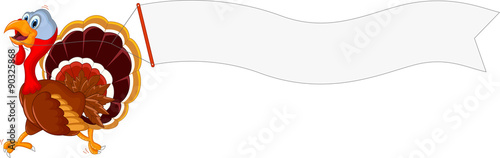 turkey running cartoon a with blank sign