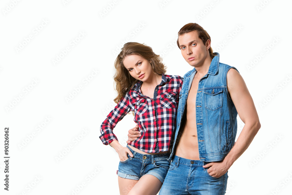 Pair of young beautiful people isolated on white. Pair of young beautiful people isolated on white.