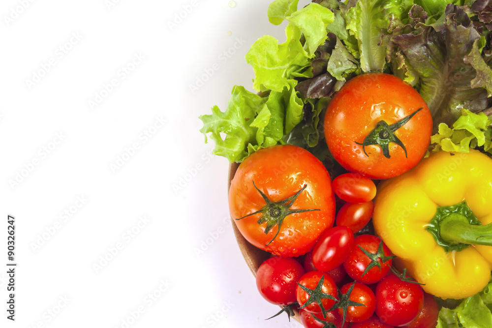 Mixed collection of vegetables isolated on a white background. Bowl of salad with fresh organic vegetables for healthy. Mixed collection of vegetables isolated on a white background. Bowl of salad with fresh organic vegetables for healthy.