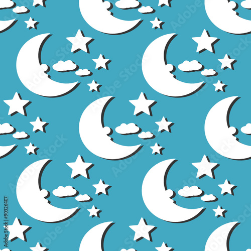 repeating pattern with moon, stars and clouds