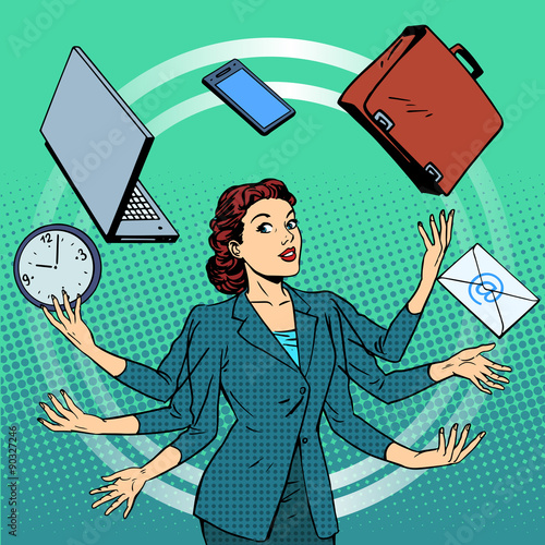 Businesswoman many hands business idea time management