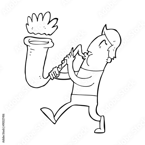 cartoon man blowing saxophone