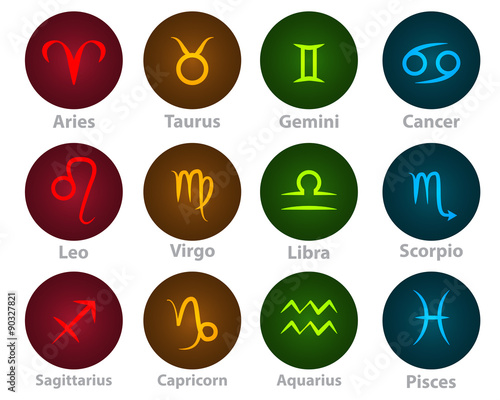 Zodiac signs circle neon ball icon