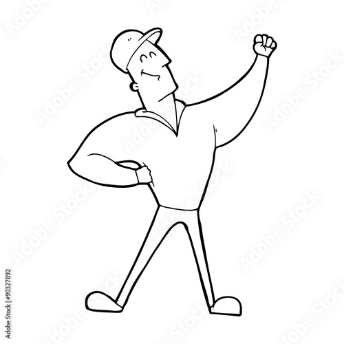 cartoon man striking heroic pose