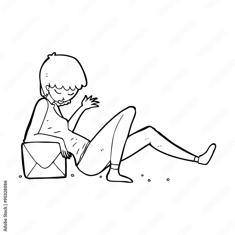 cartoon woman leaning on package box cartoon woman leaning on package box