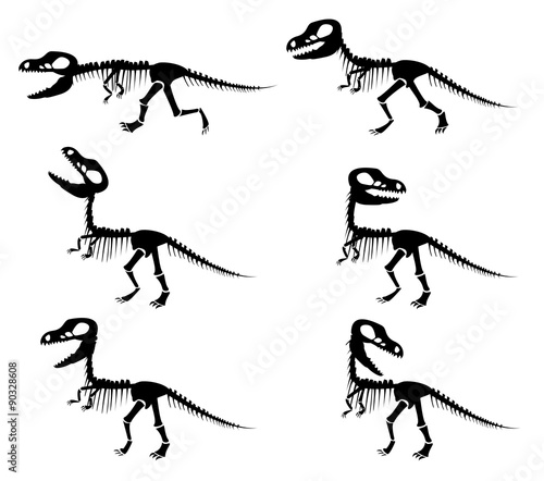 silhouettes of the skeleton of a Tyrannosaurus rex
