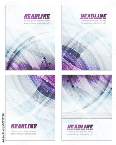 Set of business flyer template, brochure, cover design, folder or corporate banner with technological structure, vector illustration