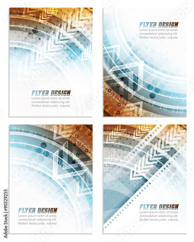 Set of abstract business flyer template with technological pattern, corporate banner or cover design. Vector illustration.