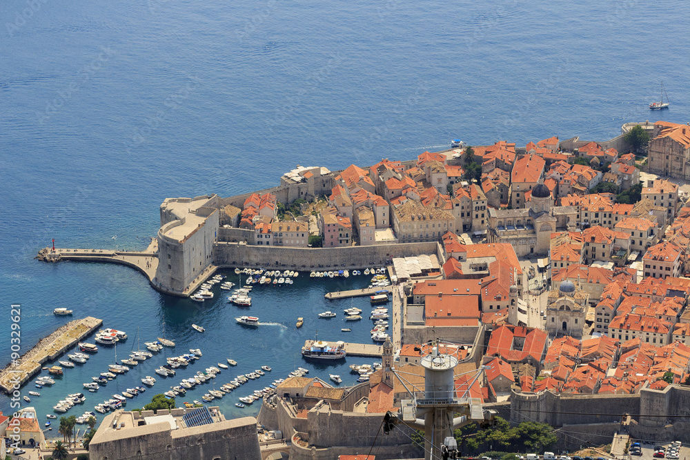 View from mt. Srdj on old town Dubrovnik, Croatia