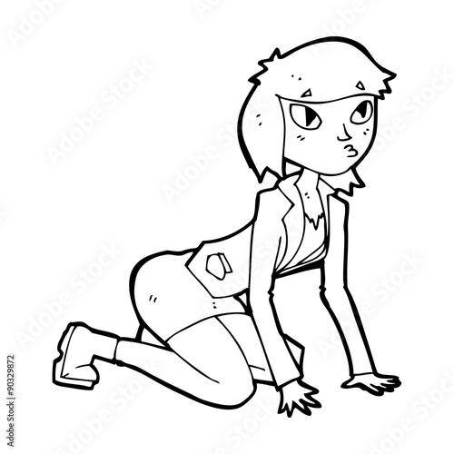cartoon woman on hands and knees