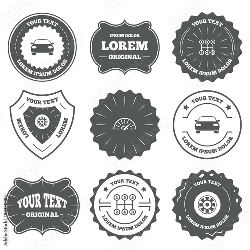 Transport icons. Tachometer and wheel signs.