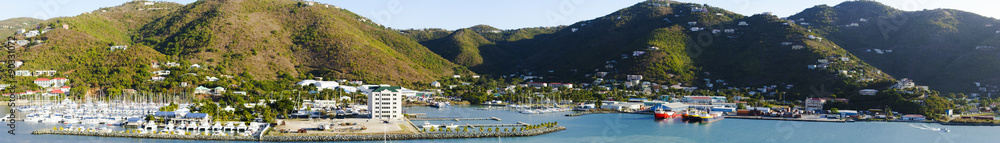 A panoramic image of Tortola, British Virgin Islands in the Caribbean.