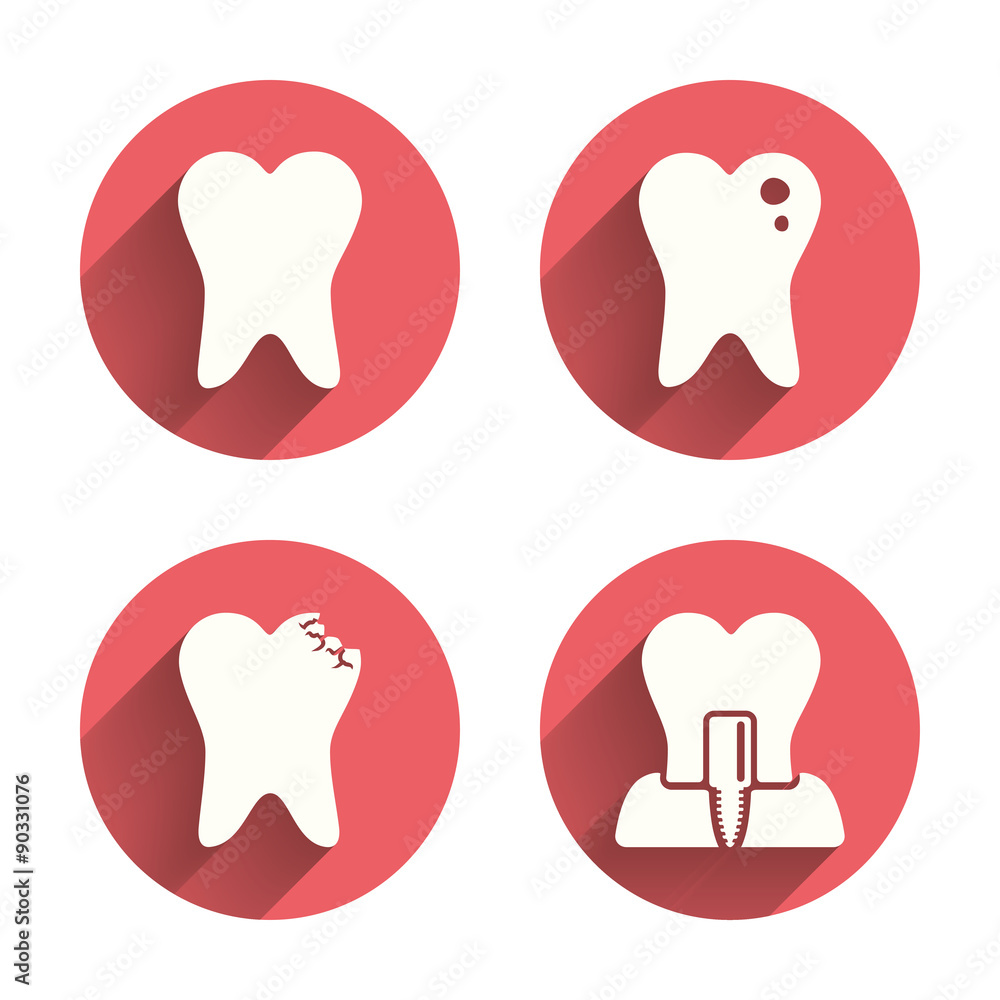 Dental care icons. Caries tooth and implant. Dental care icons. Caries tooth and implant.