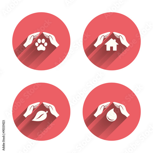 Hands insurance icons. Save water and nature.