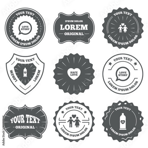 Condom safe sex icons. Lovers couple sign.